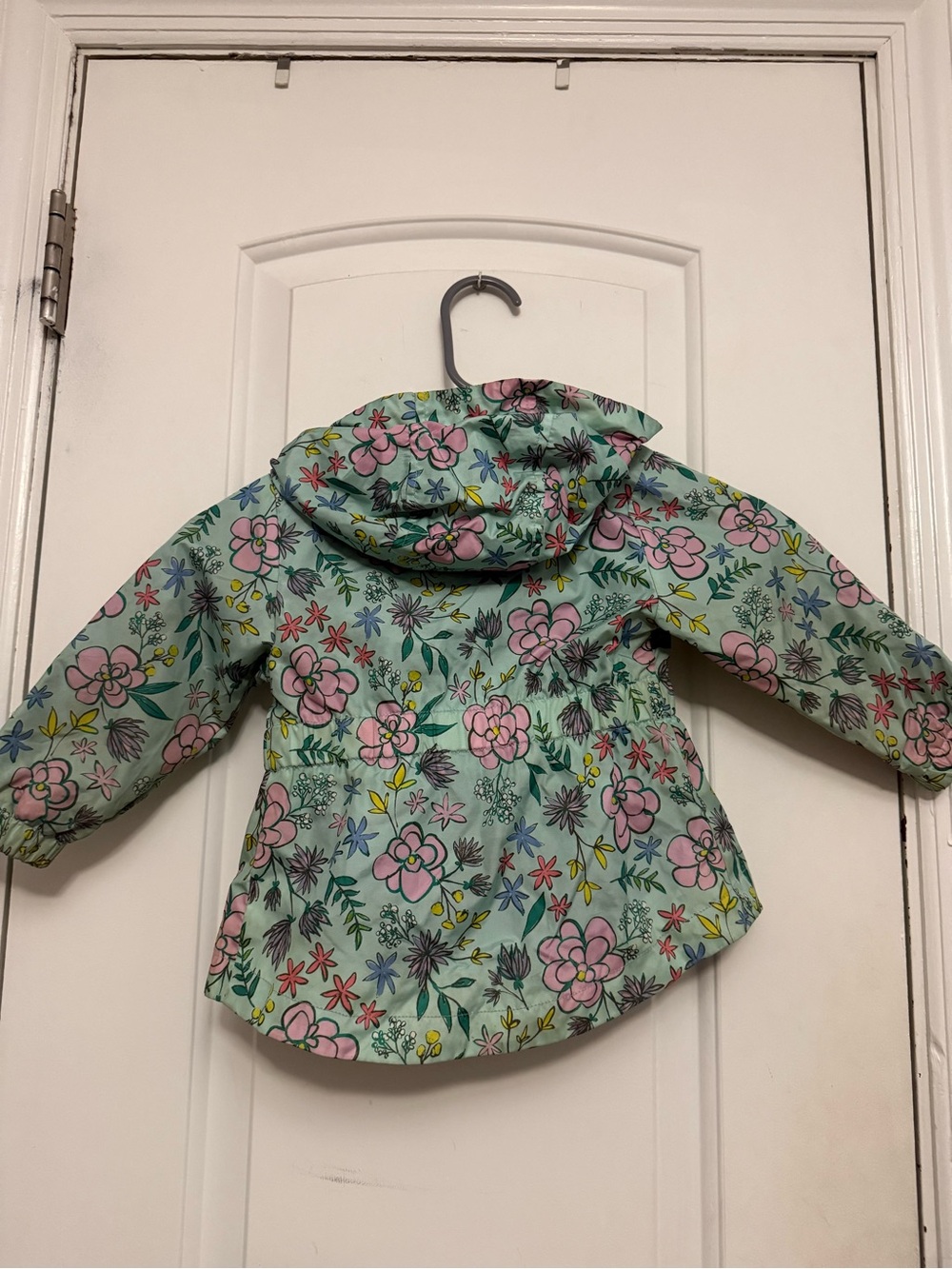 Cat & Jack Mint Green Hooded Raincoat with Pink Floral Print